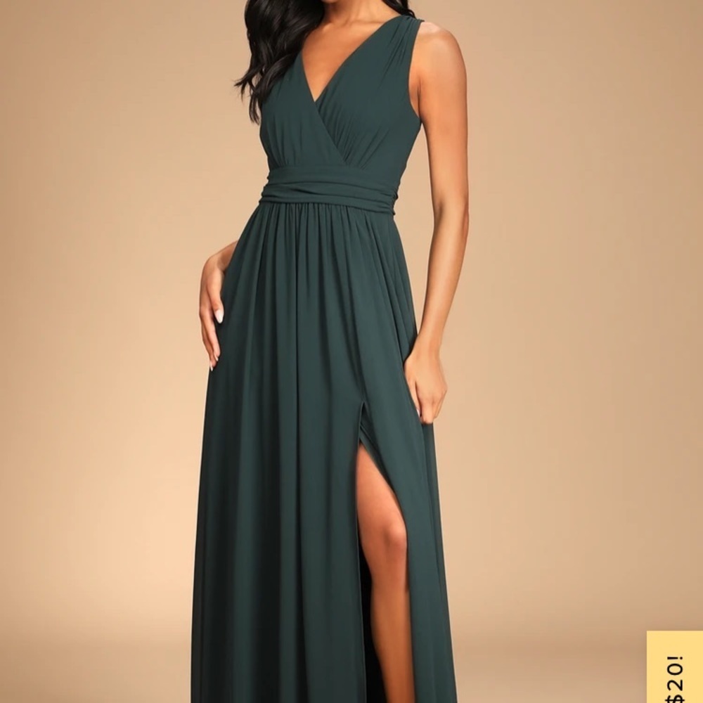 Lulus bridesmaids Thoughts of Hue Emerald Green Surplice Maxi Dress medium - Picture 1 of 14
